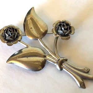 Silver Vintage Large Flower Tin Brooch Pin Shabby